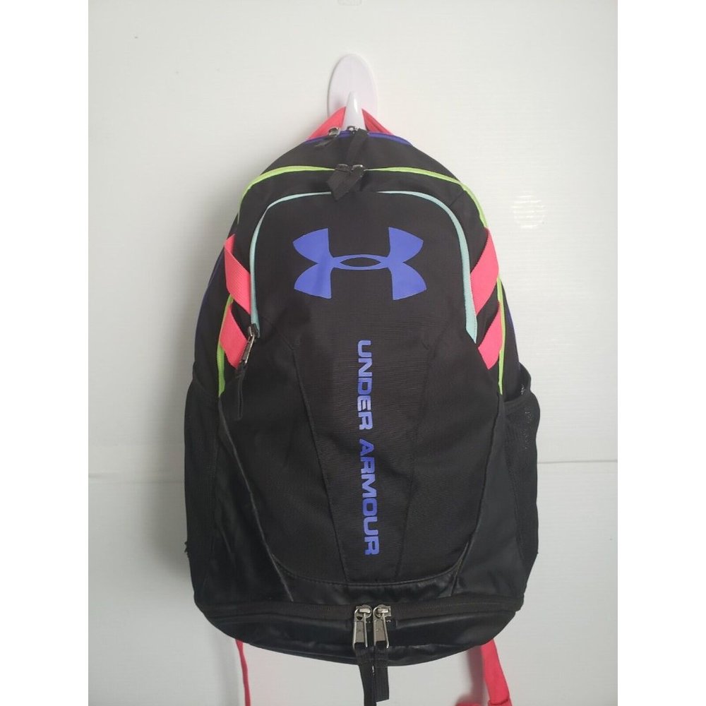 UNDER ARMOUR Backpack black neon color accents blue-purple pink green-yellow bag